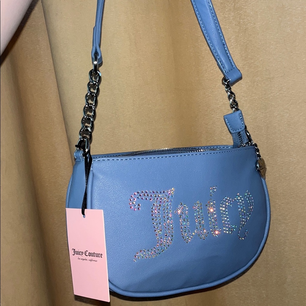 Juicy Couture Light Blue Shoulder Bag with Iridescent Rhinestone Detail